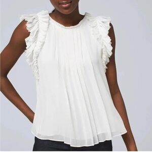 White House Black Market white ruffle sleeveless blouse